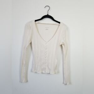 Anthropologie Women's Cream Ribbed Top